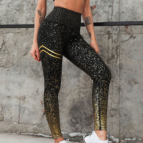 2019 Lady Gold Stamp Print Stretchy High Waist Seamless Leggings Yoga Pants Trousers Energy Seamless Leggings Gym Girl leggins