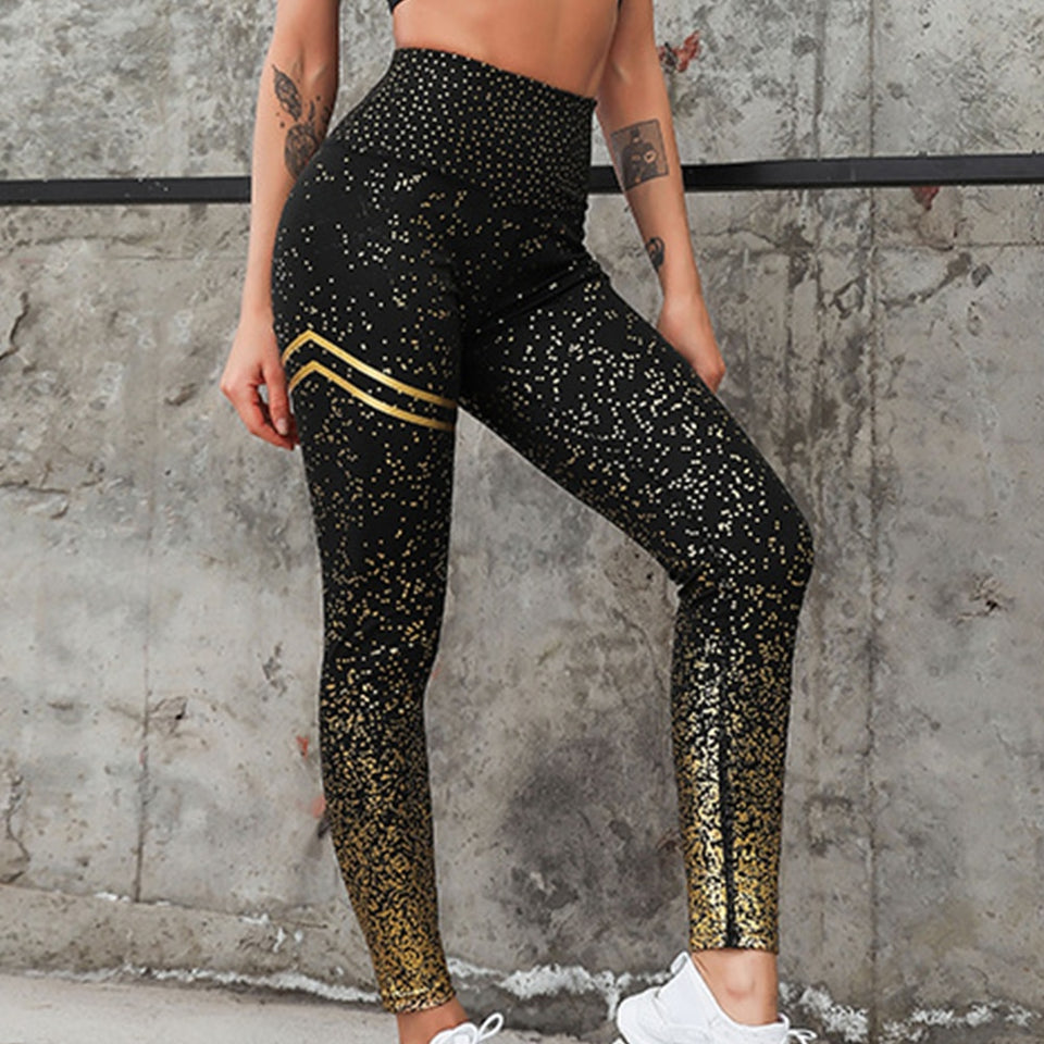 2019 Lady Gold Stamp Print Stretchy High Waist Seamless Leggings Yoga Pants Trousers Energy Seamless Leggings Gym Girl leggins