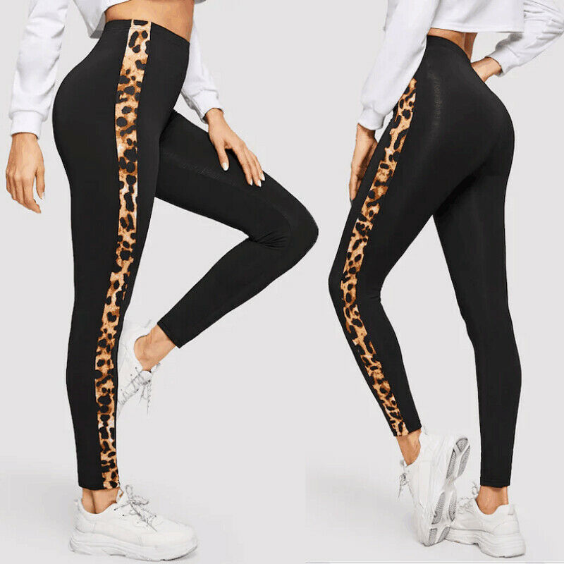 2020 High Waist Fitness Sport Yoga Pants Leggings Women Leopard Patchwork Stretch Workout Running Trousers Gym Slim Pants