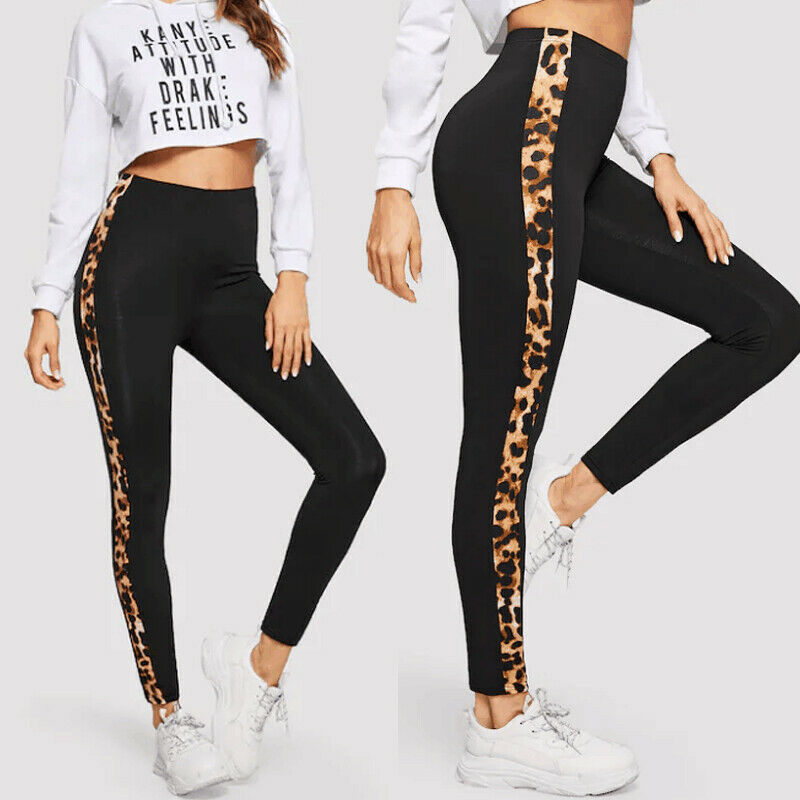 2020 High Waist Fitness Sport Yoga Pants Leggings Women Leopard Patchwork Stretch Workout Running Trousers Gym Slim Pants