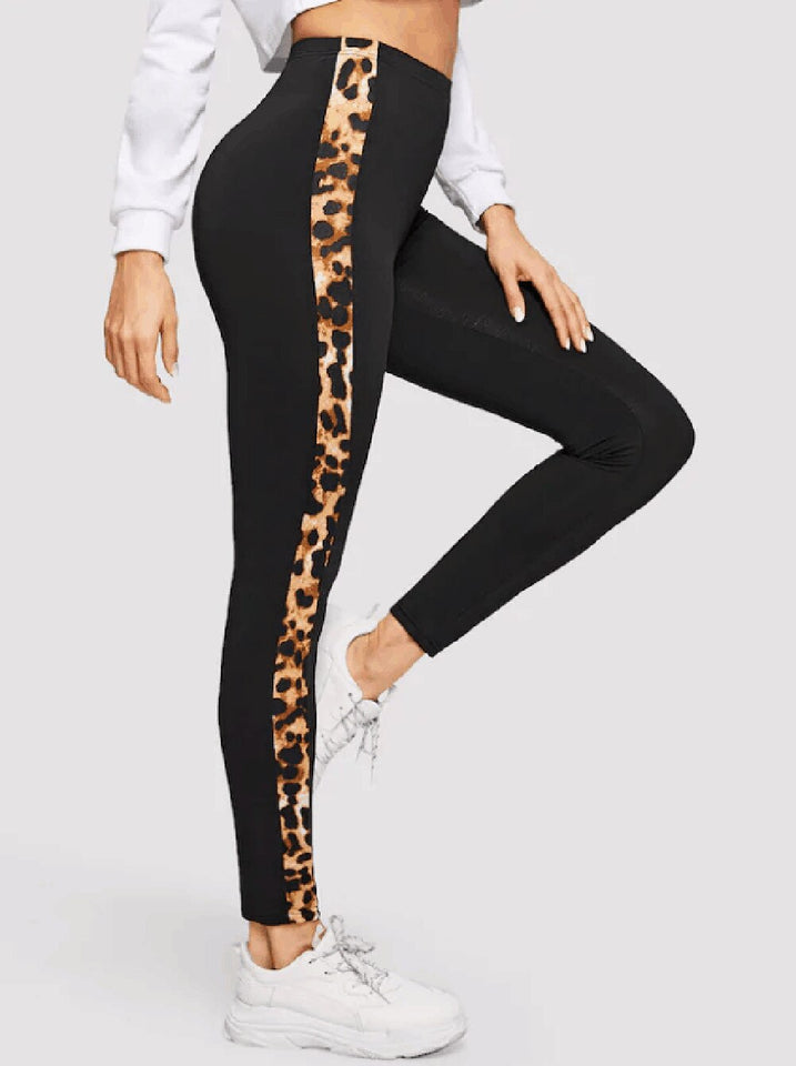 2020 High Waist Fitness Sport Yoga Pants Leggings Women Leopard Patchwork Stretch Workout Running Trousers Gym Slim Pants