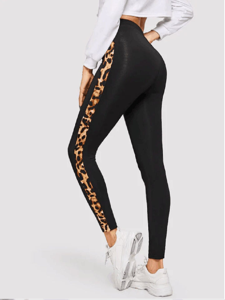2020 High Waist Fitness Sport Yoga Pants Leggings Women Leopard Patchwork Stretch Workout Running Trousers Gym Slim Pants