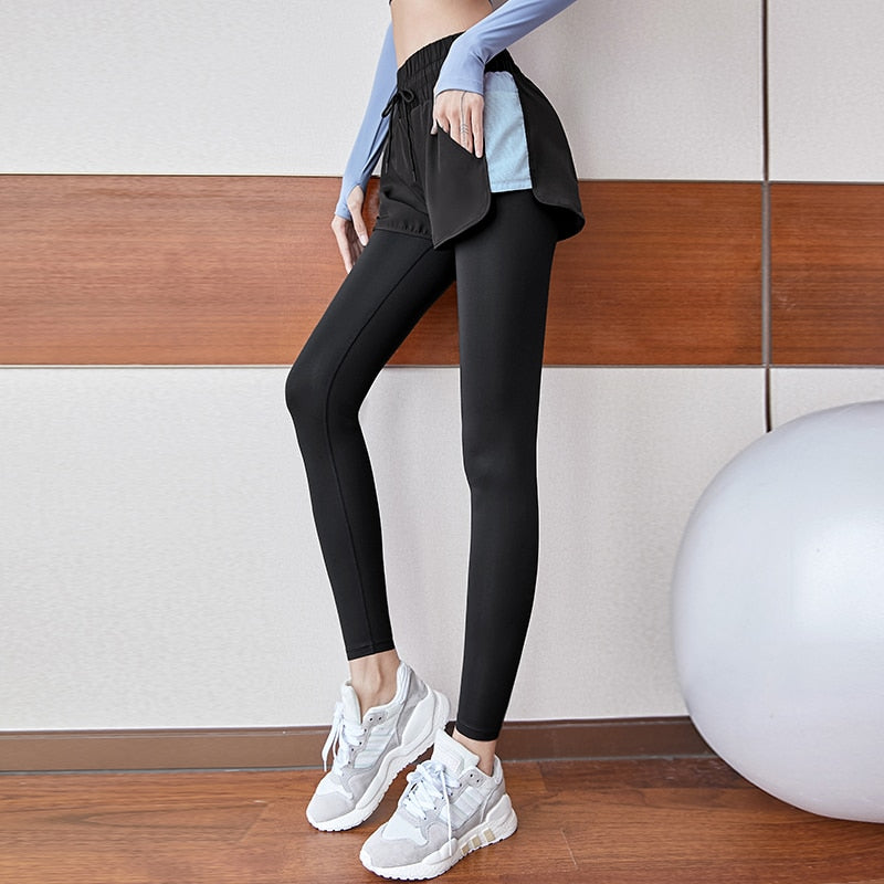 2021 Yoga Leggings Women 2 in 1 Gym Pants Sports Fitness Running Tights High-waist Pants Side Pocket Workout Training Jogging
