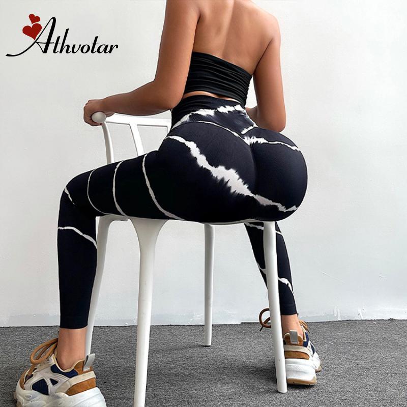 ATHVOTAR 2021 New Tie Dye Gym Leggings Women Push Up Workout Leggings Quick Dry Seamless Yoga Pants Jogging Femme