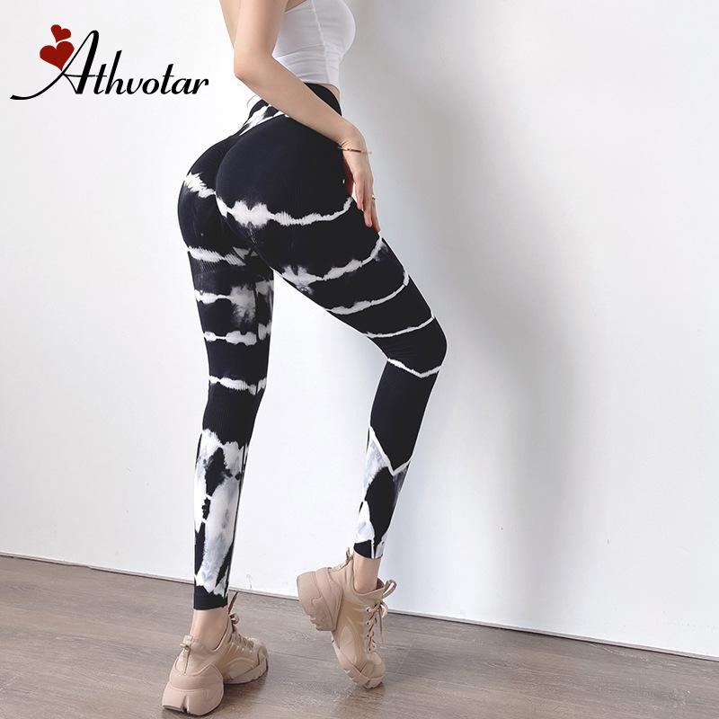 ATHVOTAR 2021 New Tie Dye Gym Leggings Women Push Up Workout Leggings Quick Dry Seamless Yoga Pants Jogging Femme