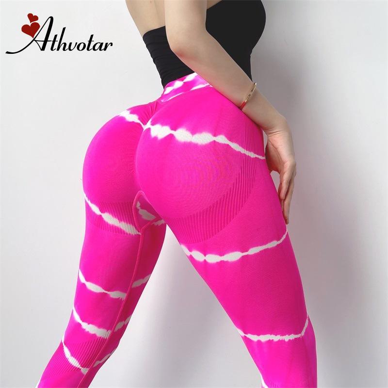 ATHVOTAR 2021 New Tie Dye Gym Leggings Women Push Up Workout Leggings Quick Dry Seamless Yoga Pants Jogging Femme