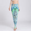 Fresh Green Peacock printed yoga pants women sexy tight fashion outdoor sports fitness leggings running sports leggings HK132