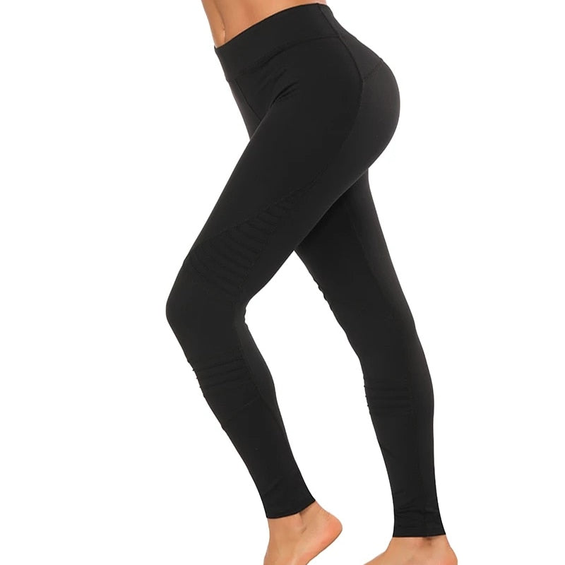 High Waist Moto Leggings Women Sports Fitness Yoga Pants with Stripe Winter Stretchy Athletic Full Length Gym Running Tights
