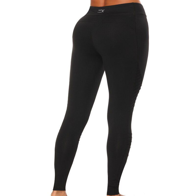 High Waist Moto Leggings Women Sports Fitness Yoga Pants with Stripe Winter Stretchy Athletic Full Length Gym Running Tights