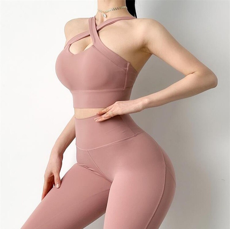 Phone Pocket Yoga Set Workout Sportswear Women Clothing Fitness Suit Crop Top Bra High Waist Pants Leggings Push up Sports Suits