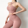 Phone Pocket Yoga Set Workout Sportswear Women Clothing Fitness Suit Crop Top Bra High Waist Pants Leggings Push up Sports Suits