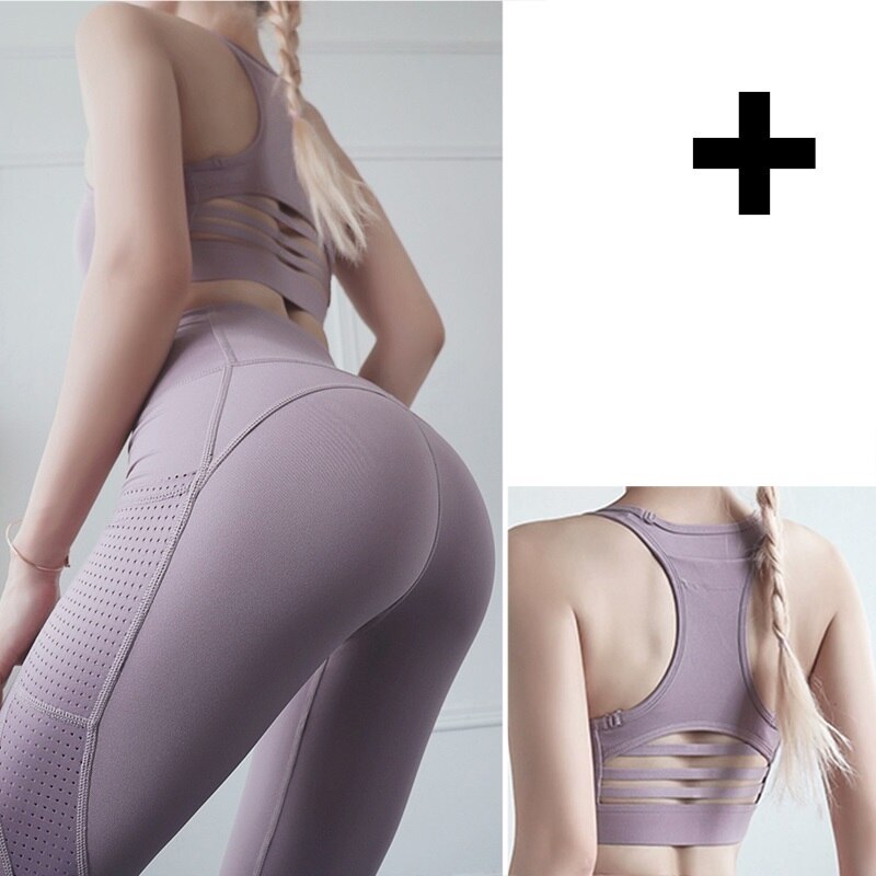Phone Pocket Yoga Set Workout Sportswear Women Clothing Fitness Suit Crop Top Bra High Waist Pants Leggings Push up Sports Suits