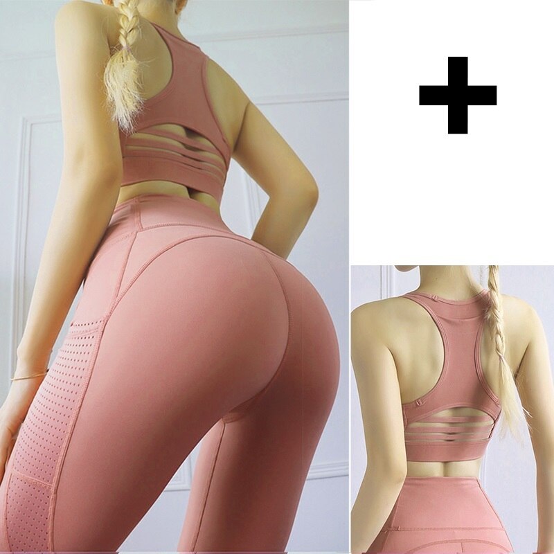 Phone Pocket Yoga Set Workout Sportswear Women Clothing Fitness Suit Crop Top Bra High Waist Pants Leggings Push up Sports Suits