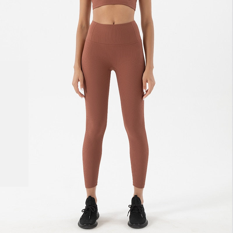 Ribbed Yoga Pants Leggings Women's Tights Super Stretch Sports Pants Gym Clothing Women's High-Waisted Abdomen Leggings 7 Colors