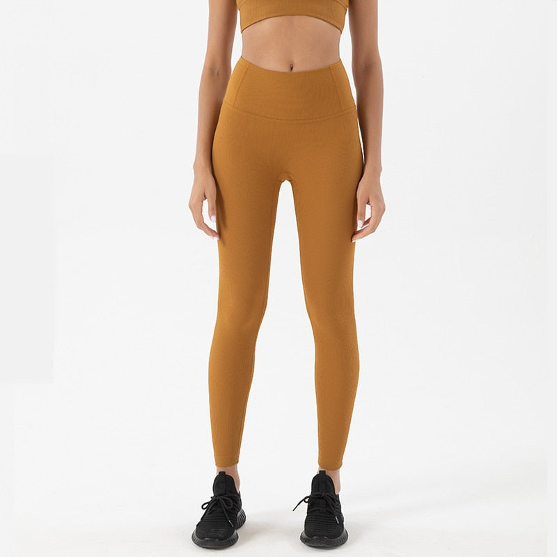 Ribbed Yoga Pants Leggings Women's Tights Super Stretch Sports Pants Gym Clothing Women's High-Waisted Abdomen Leggings 7 Colors
