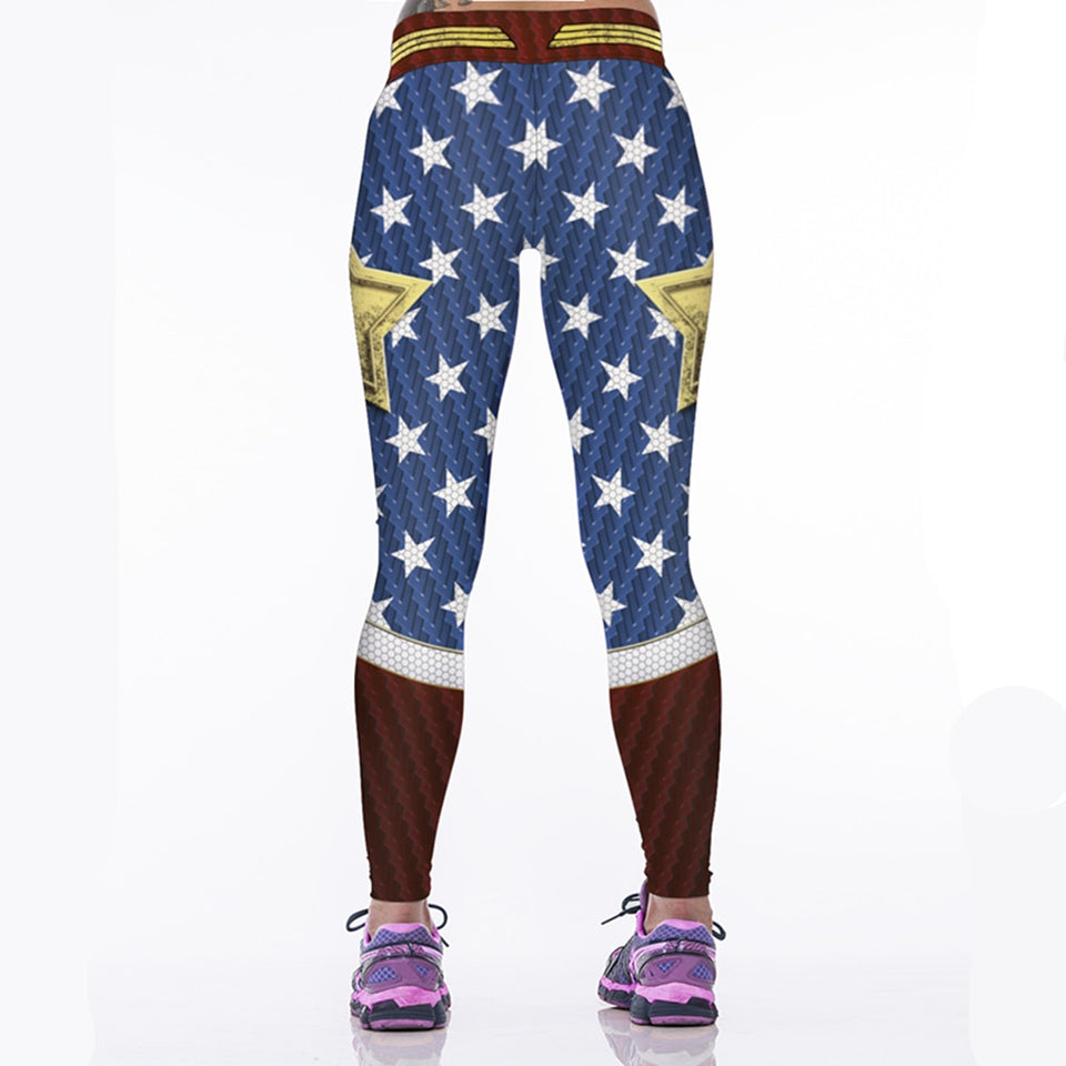 Sport Leggings Women Stars 3D Print Yoga Pant Quick Dry Superhero Leggins Gym Fitness Running Tights Slim Trouser Gymwear Female