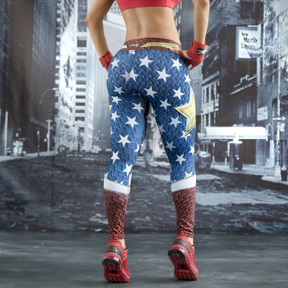 Sport Leggings Women Stars 3D Print Yoga Pant Quick Dry Superhero Leggins Gym Fitness Running Tights Slim Trouser Gymwear Female