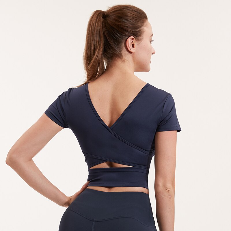 Vansydical Women's Yoga Tops Sexy Hollow Back Sportswear Short Sleeves High Waist Gym Clothing Fitness Workout T-shirt Padded