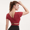 Vansydical Women's Yoga Tops Sexy Hollow Back Sportswear Short Sleeves High Waist Gym Clothing Fitness Workout T-shirt Padded