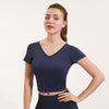 Vansydical Women's Yoga Tops Sexy Hollow Back Sportswear Short Sleeves High Waist Gym Clothing Fitness Workout T-shirt Padded