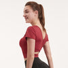 Vansydical Women's Yoga Tops Sexy Hollow Back Sportswear Short Sleeves High Waist Gym Clothing Fitness Workout T-shirt Padded