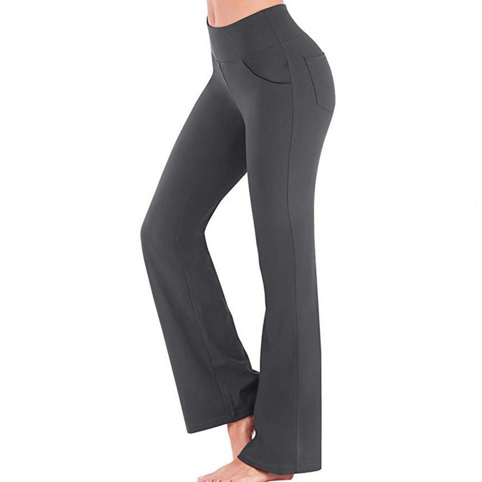 Women Pants All Match Yoga Pants Stretchy Women High Waist Solid Color Bootcut Pants Legs Pants High Waist Ladies for Running
